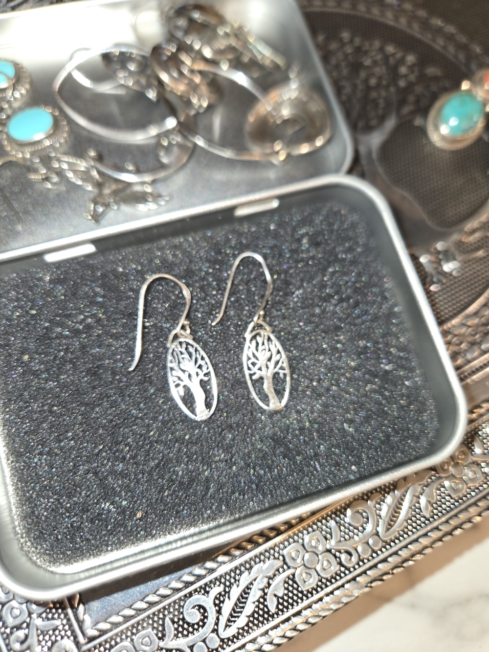 Silver Tree of Life Drop Earrings - Sterling Silver 925 BOMA